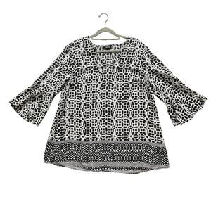 Women’s S Tacera Geometric Abstract Top Flowy Flutter Sleeve Lightweight EUC